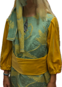 Moyen âge robe longue jaune verte avec large ceinture a la taille Gr, S