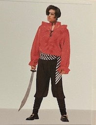 Caribbean Pirate Pantalon noir serrer au mollet chemise rouge ceinture