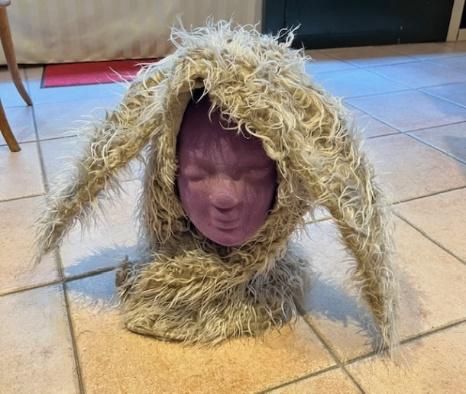 Création Lapin beige GR. XL Combinaison avec tête même couleur 2 pces
