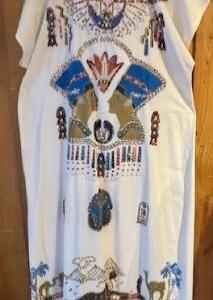 Égypte Robe longue brodée avec des perles foulard blanc Gr. L