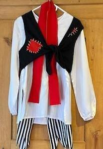 Femme Pirat pantalon rayé blouse blanche gilet a nouer ceinture rouge Gr.36-38
