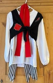 Femme Pirat pantalon rayé blouse blanche gilet a nouer ceinture rouge Gr.36-38