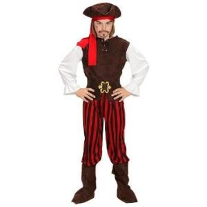 Pirat Homme pantalon surbotte veste brune avec manches blanches ceinture et chapeau brun Gr. L
