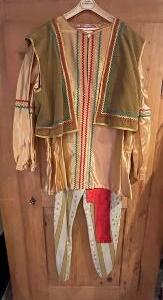 Marocain Gr. Xl Pantalon beige chemise jaune gilet en velours côtelé ceinture rouge
