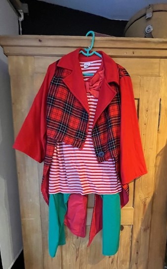 Clown Bozzi queue de pie pantalon t-shirt noeud Gr. S
