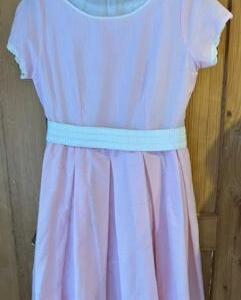 Ingénue 1960 Robe rose rayé jupon blanc ceinture