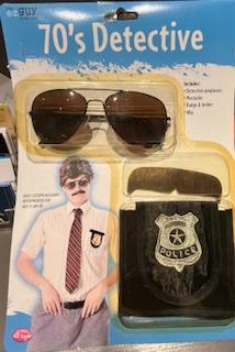 Set de détective privé 1970 lunette perruque moustache police badge