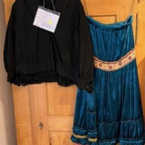 Hippie Turqoise jupe blouse noir en dentelle veste noir Gr. M