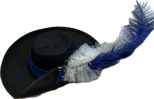 Mousquetaire bleu pantalon 3/4 chemise blanche grand col chasuble a attacher de coté chapeau Gr. 52