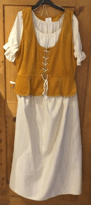 Epicière Blouse gilet bustier en velours jupe tablier 4 pces