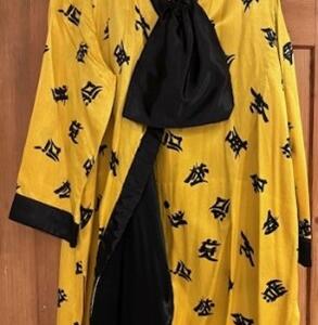 Costume Chinois Lee Veste longue pantalon noir en satin sac noir Gr. XL