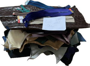34 Lot de morceaux de cuir et zip et toile collante pour cuir