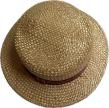 Chapeau Canotier clair ruban brun rouge Gr. 54